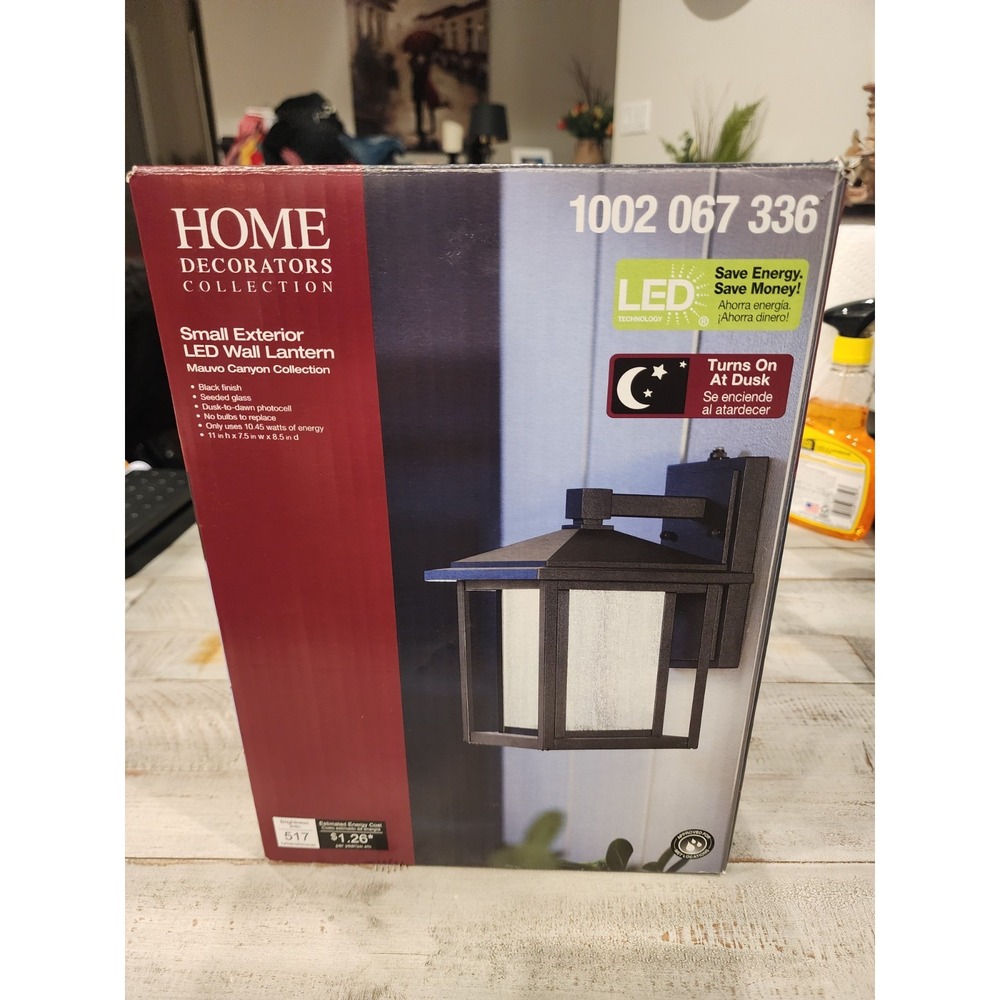 Home Decorators Collection Black Outdoor Seeded Glass Dusk to Dawn Wall Lantern